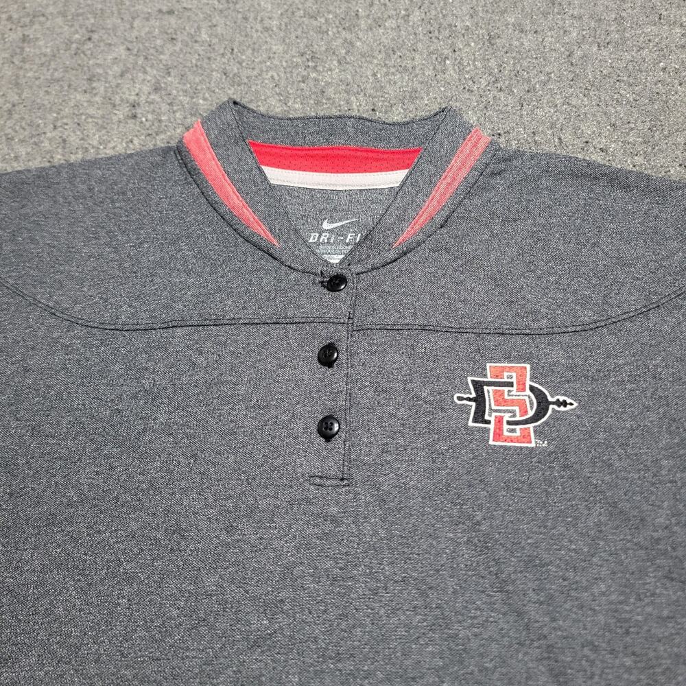 SDSU Aztecs Shirt Womens Medium Gray Red Nike Dri Fit Power Polo Blade Collar